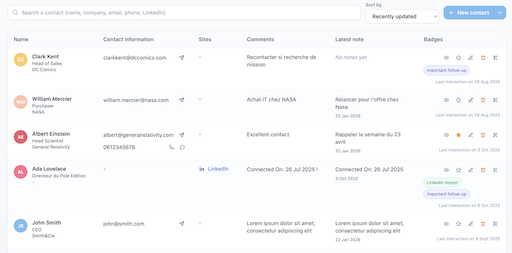 Freelivio contact list preview